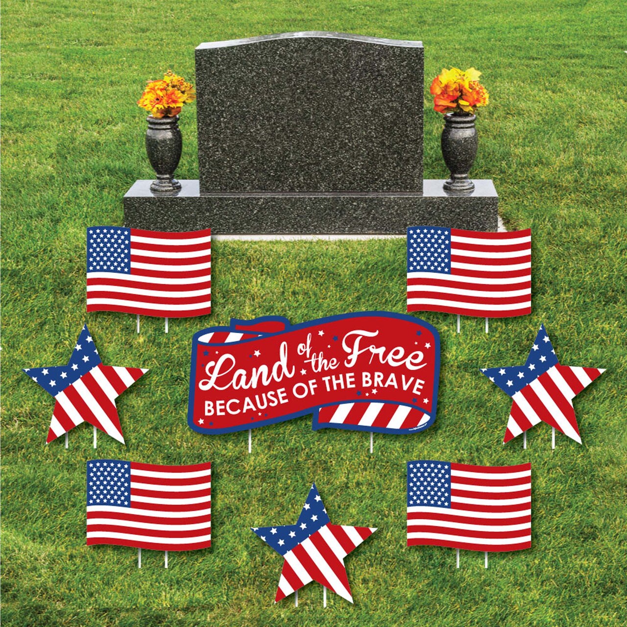 Big Dot of Happiness Patriotic - Yard Sign & Outdoor Lawn Cemetery Grave Decorations - Memorial Day Patriotic Yard Signs - Set of 8